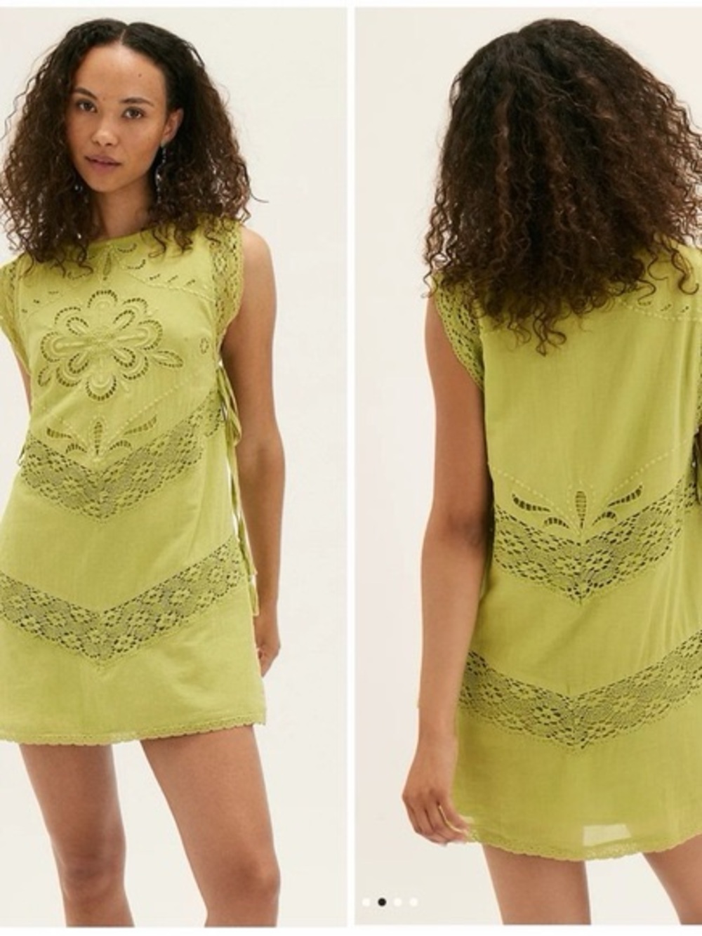 Free People Lime Green Eyelet Lace Shift Dress